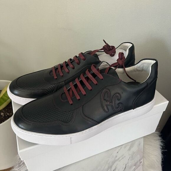 ROBERT GRAHAM Barrelman Leather Sneaker, Designer Black/Red Laces Size 11.5, NWT - Picture 7 of 16